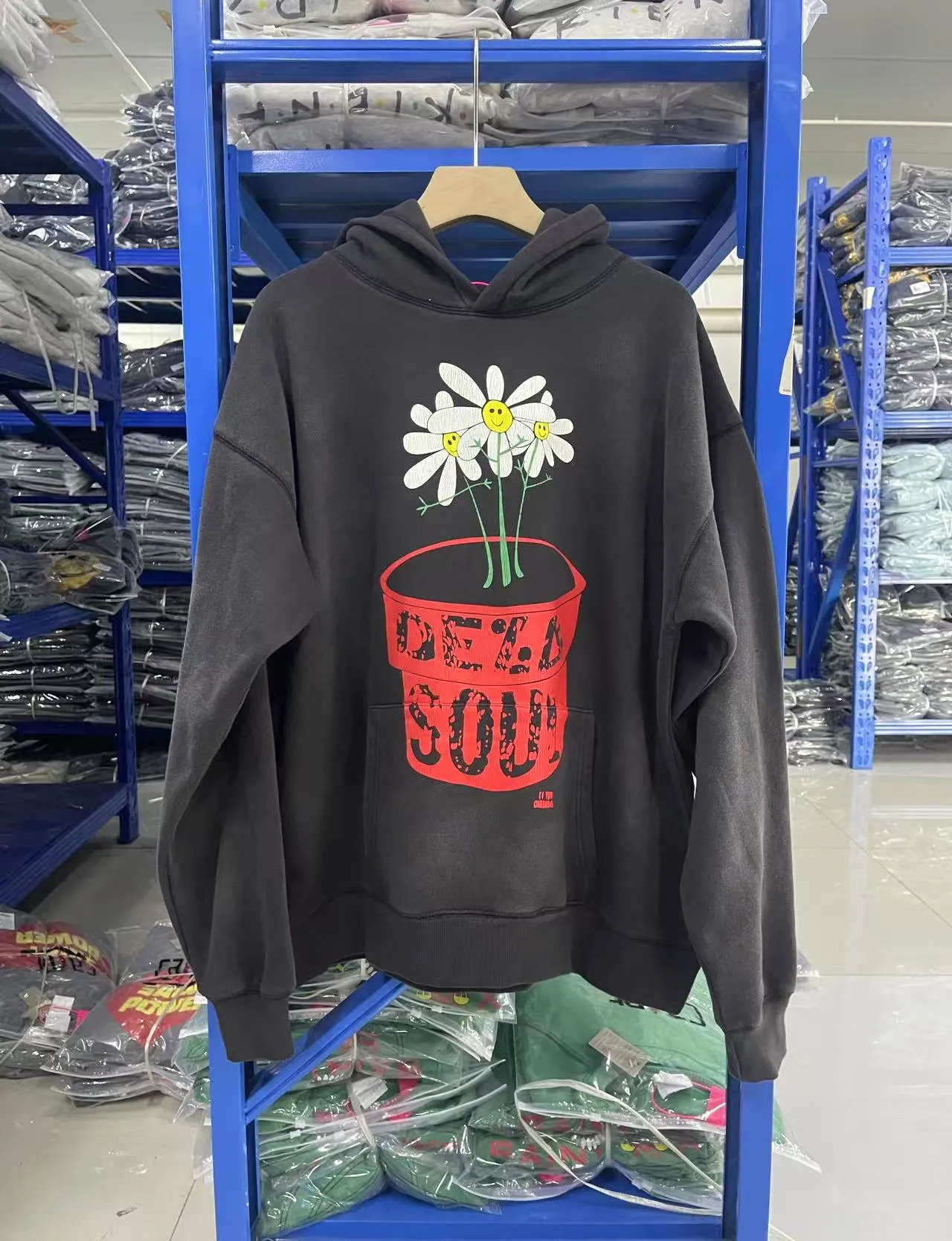 Spot ST1040 style washed gray P280 Saint Michael 25SS "De La Soul Is Dead" washed distressed retro hoodie sweatshirt size S-M-L-XL
